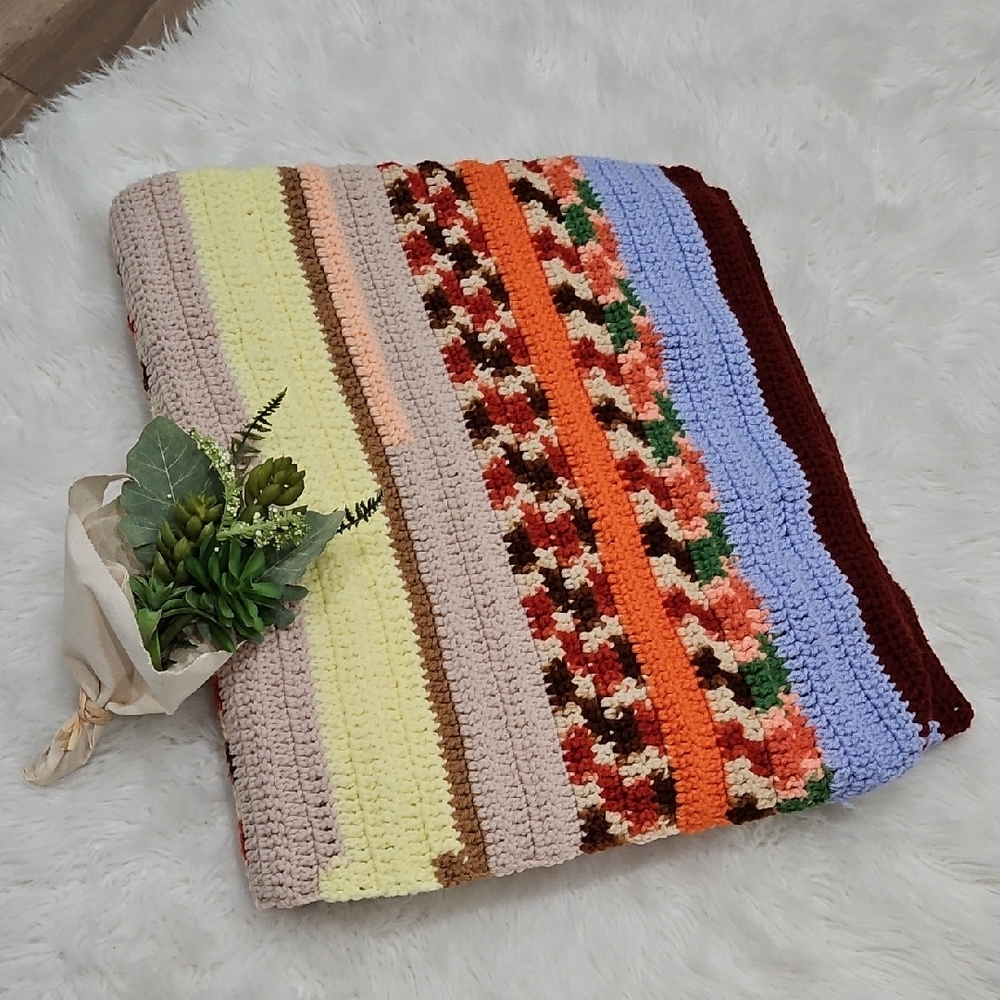 Handcrafted Afghan Crochet Blanket throw 83" x 34.5"